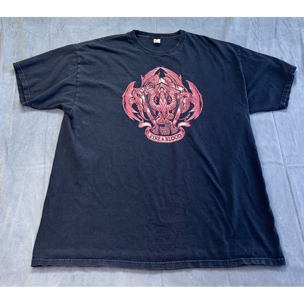 Game Of Thrones Inspired Fire & Blood Black TShirt Mens 2XL Short Sleeve‎ HOLE